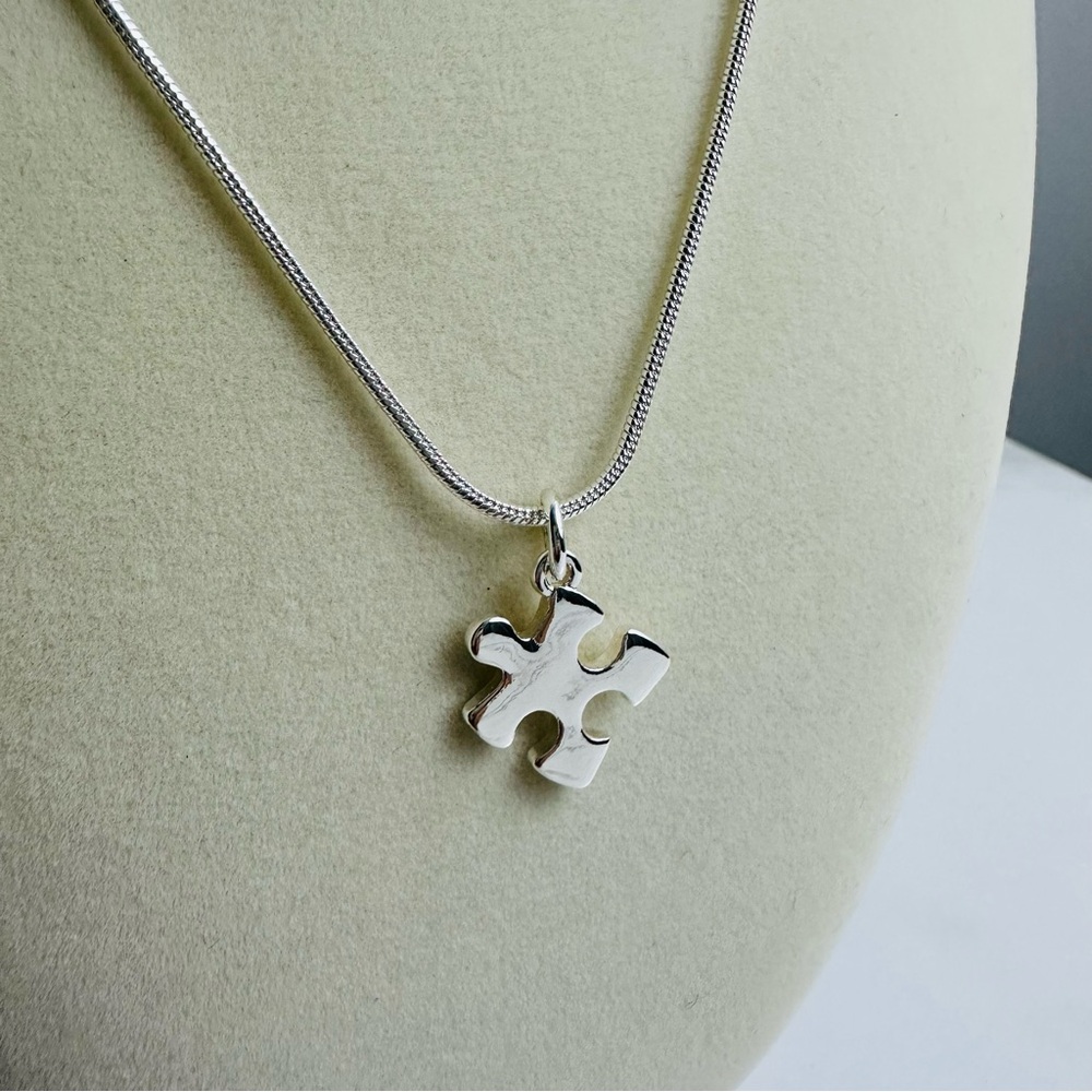 Silver-Plated Puzzle Piece Pendant Necklace | Snake Chain | NWOT - Picture 7 of 13